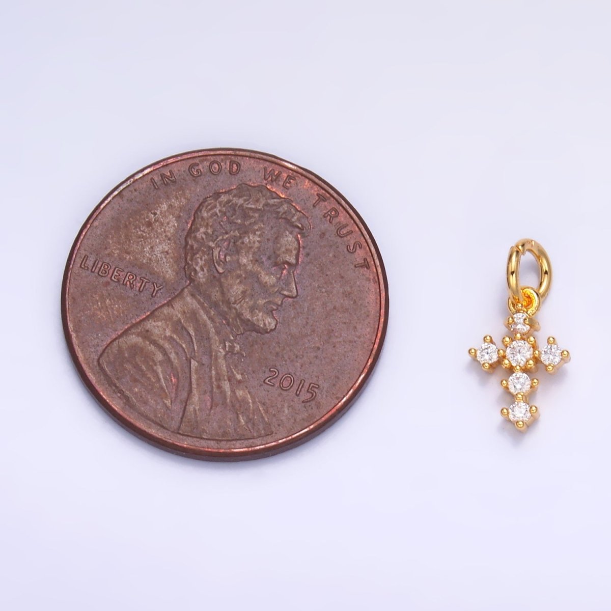 24K Gold Filled 9mm Clear CZ Religious Cross Mini Charm in Gold & Silver | W880