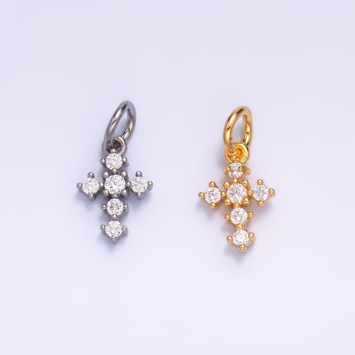 24K Gold Filled 9mm Clear CZ Religious Cross Mini Charm in Gold & Silver | W880