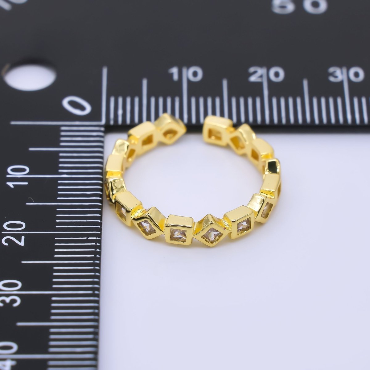 24K Gold Filled Clear CZ Square Cluster Adjustable Ring | O1182