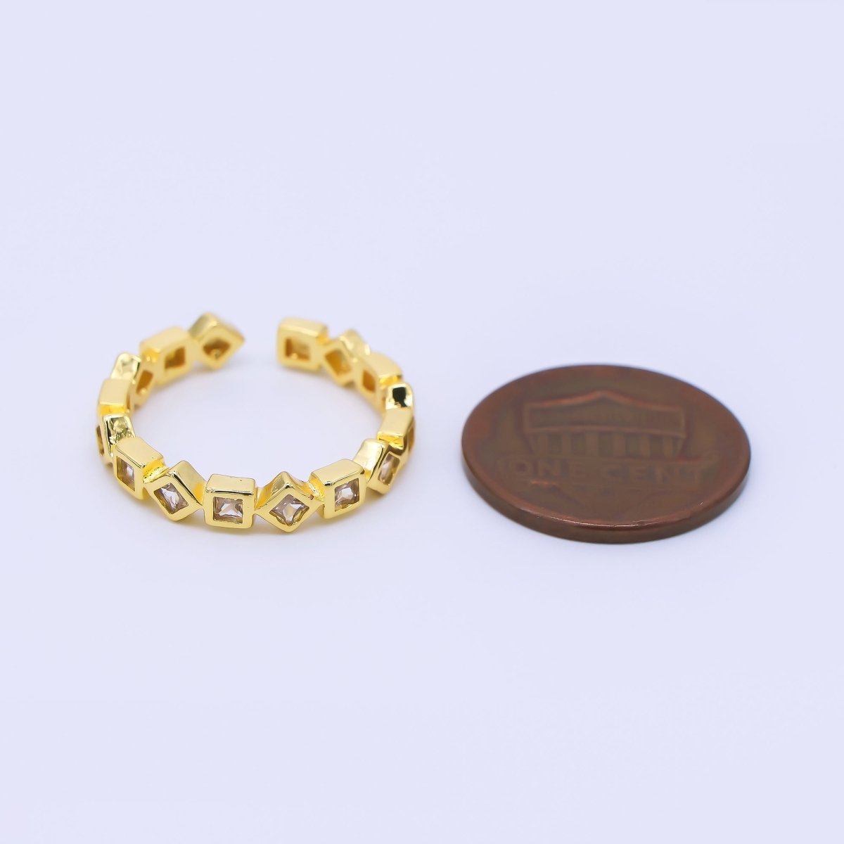 24K Gold Filled Clear CZ Square Cluster Adjustable Ring | O1182