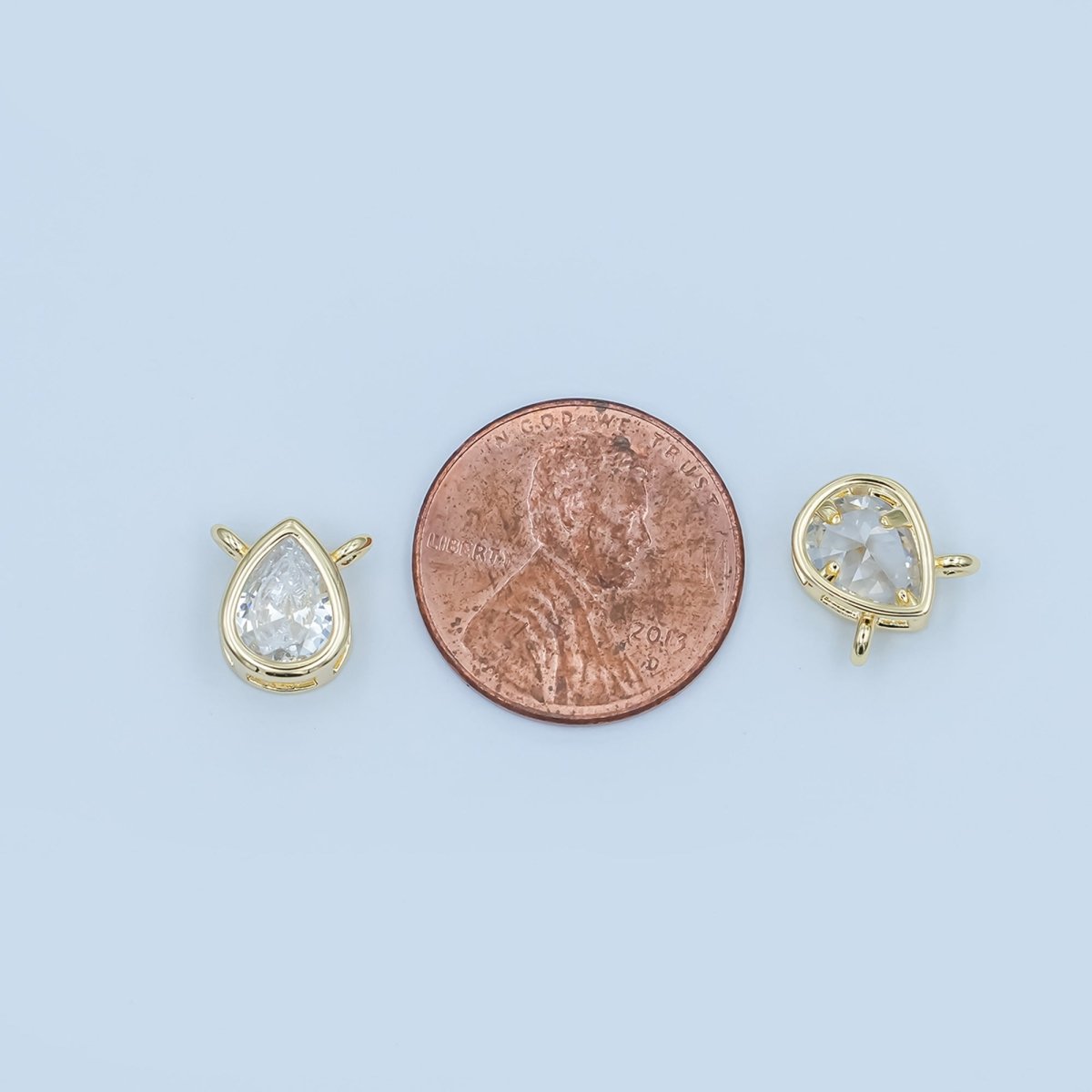 24K Gold Filled Clear CZ Teardrop Bezel Connector | Y013