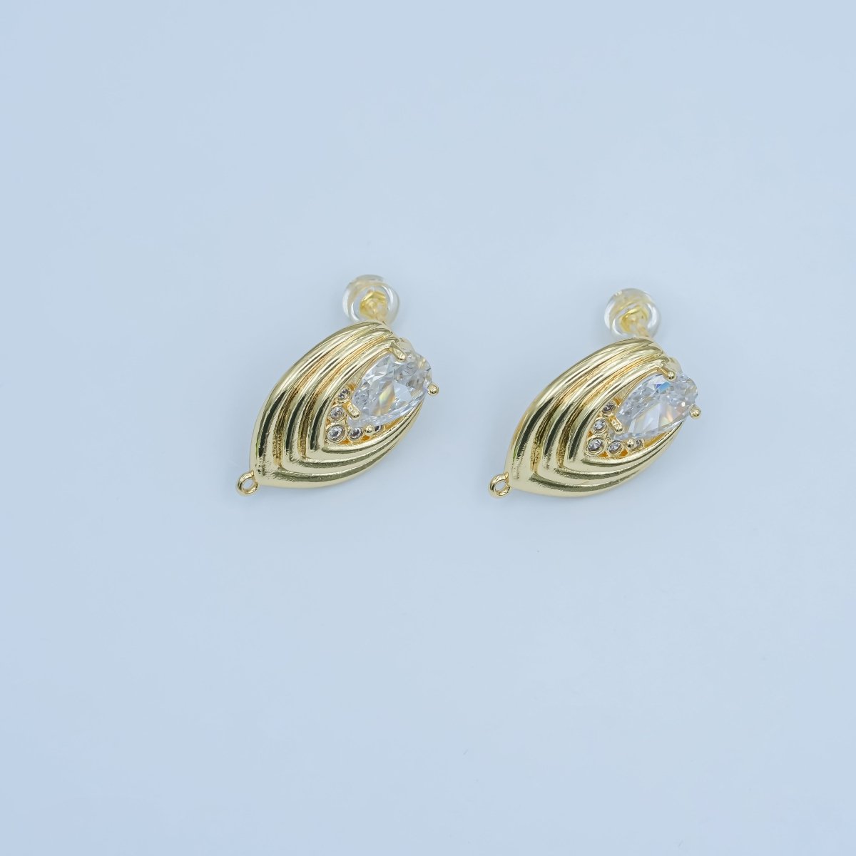 24K Gold Filled Clear CZ Teardrop Round Lined Drop Stud Earrings | Z1148
