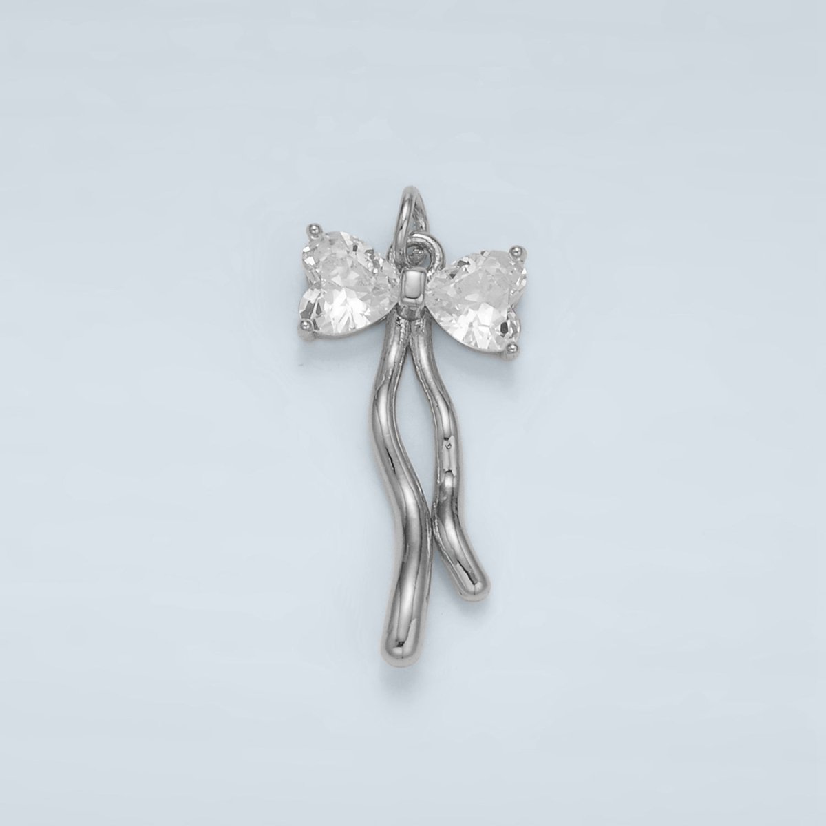 24K Gold Filled Clear, Pink CZ Ribbon Bow Drop Mini Charm in Gold & Silver | AC101 W453