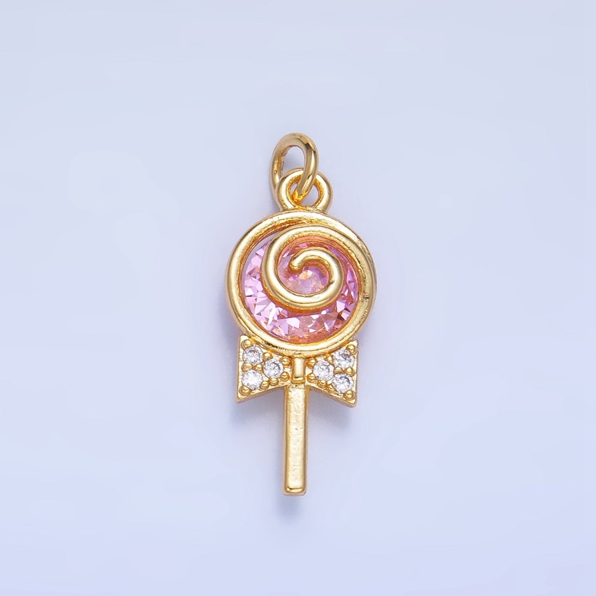 24K Gold Filled Clear, Pink, Green, Yellow CZ Micro Paved Lollipop Charm | W092 W093