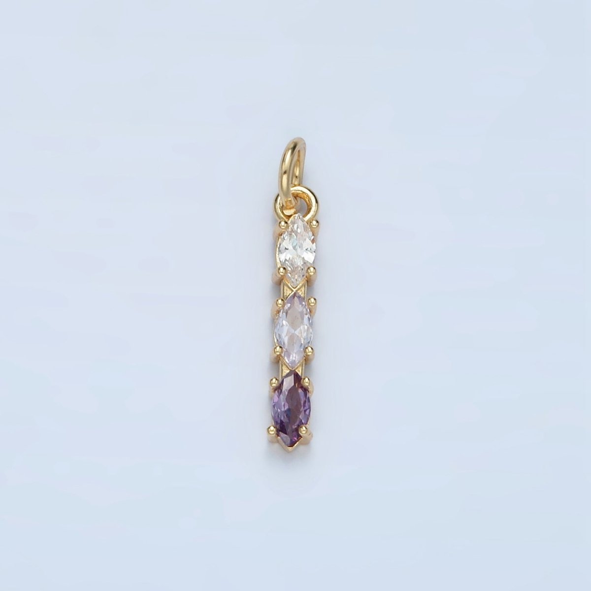 24K Gold Filled Clear, Purple, Green, Pink, Blue Gradient Triple Marquise CZ Linear Charm | X565 - X567