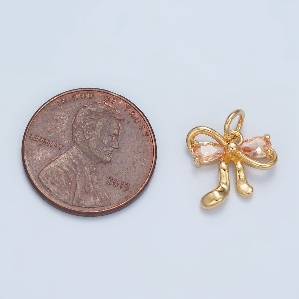 24K Gold Filled Clear, Purple, Peach, Pink CZ Ribbon Bow Charm | X563 X564