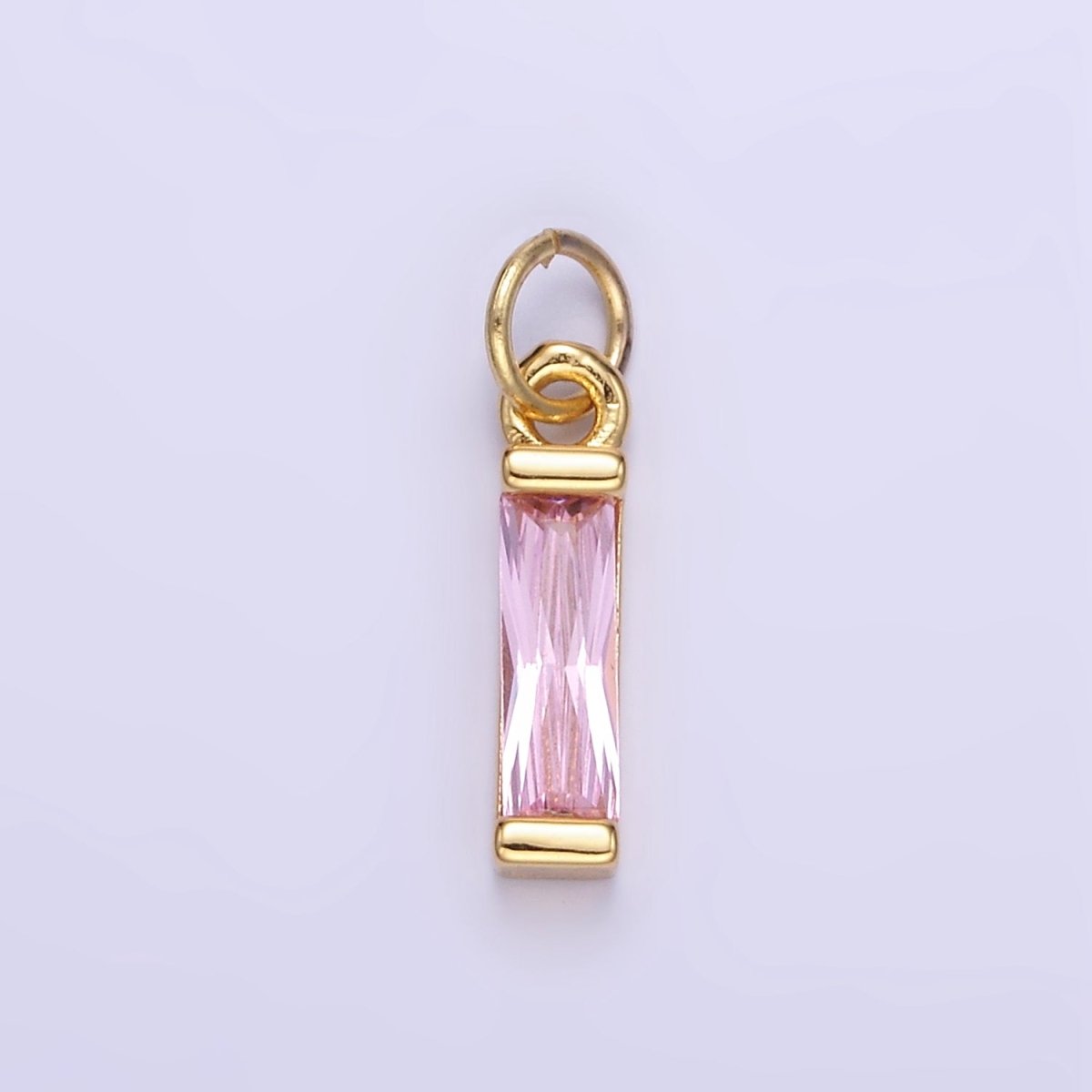 24K Gold Filled Clear, Purple, Peach, Red, Pink Baguette CZ Bar Charm | E358 - E360