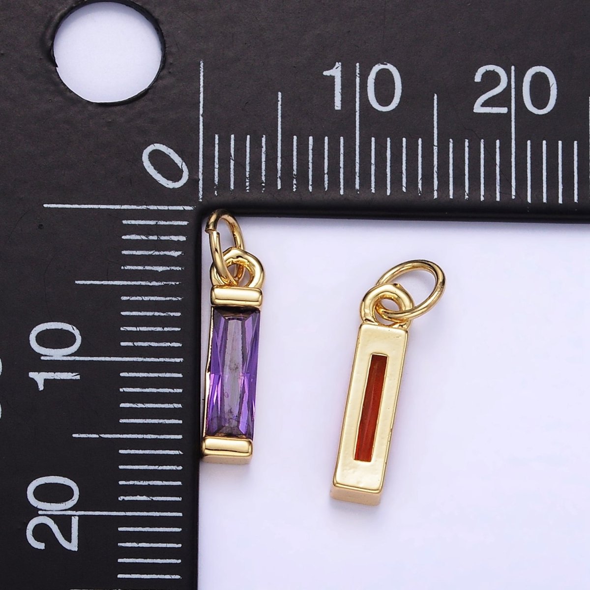 24K Gold Filled Clear, Purple, Peach, Red, Pink Baguette CZ Bar Charm | E358 - E360