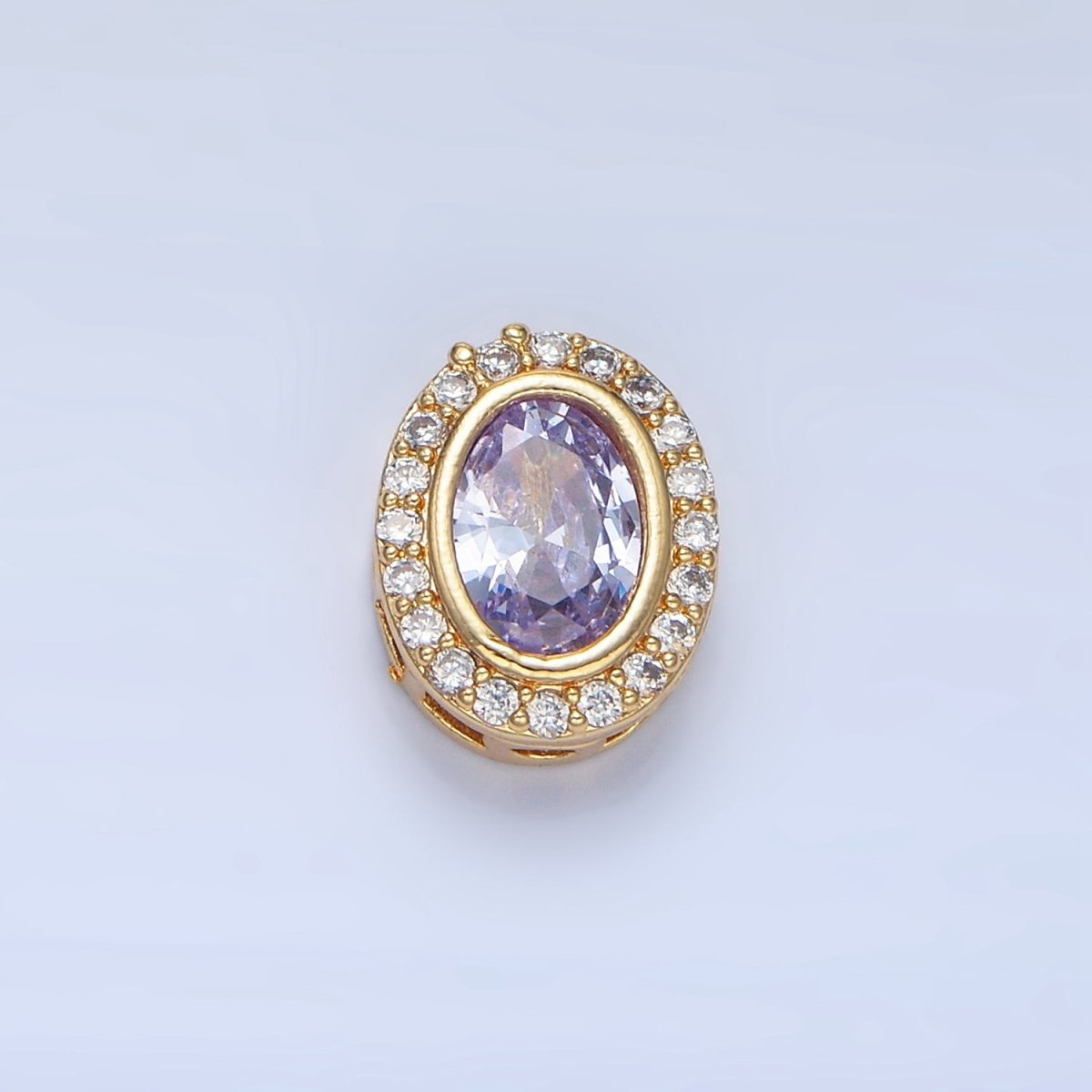 24K Gold Filled Clear, Purple, Pink CZ Micro Paved Oval Bead | B169 B170