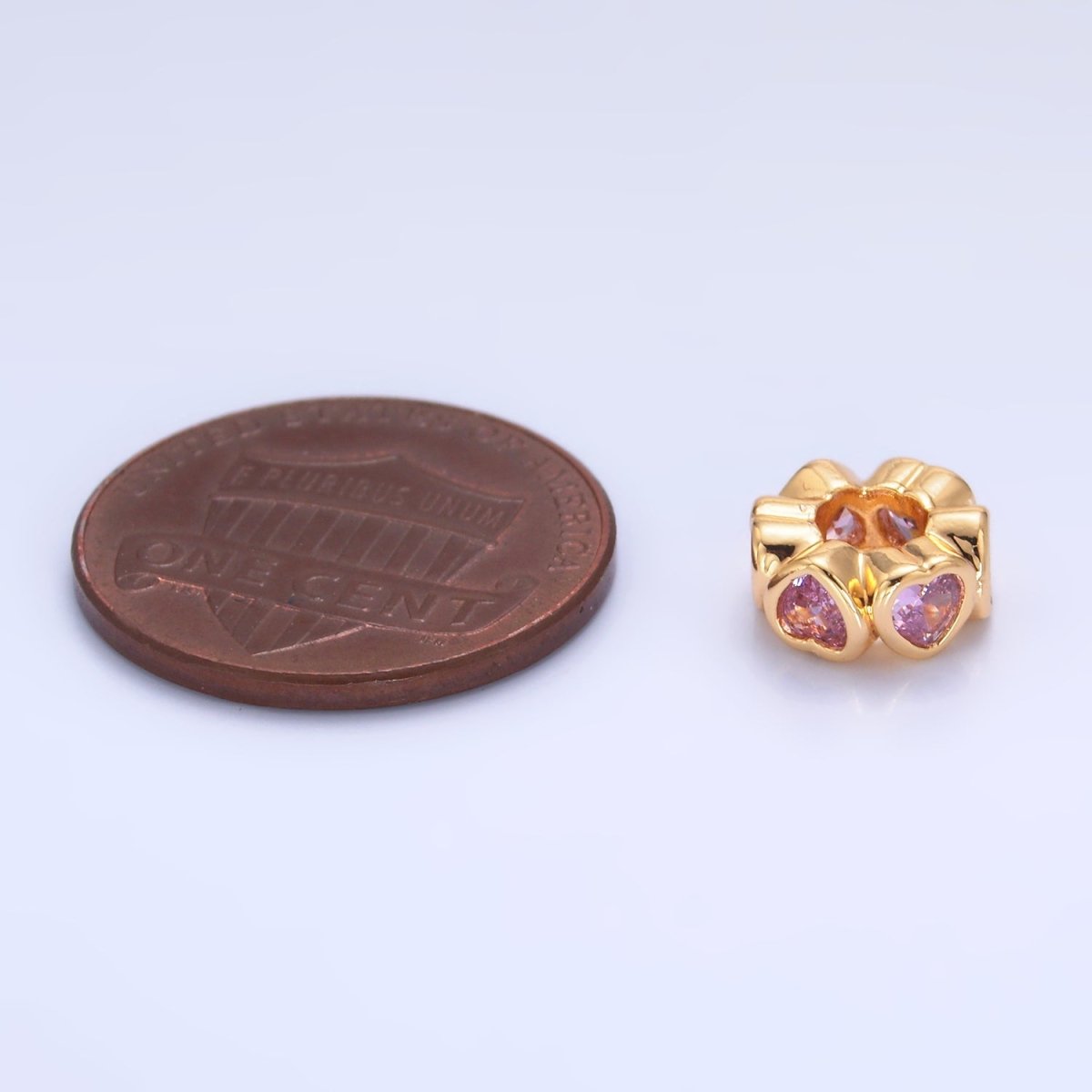 24K Gold Filled Clear, Red, Green, Pink CZ Heart Rhondelle Bead | B139 B140