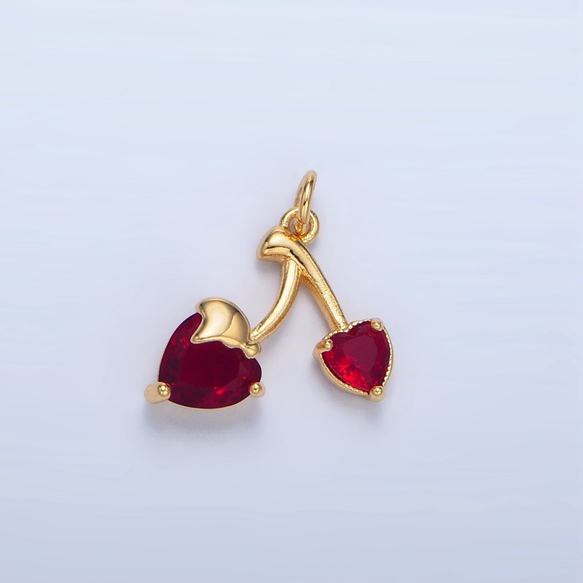 24K Gold Filled Clear, Red, Pink CZ Cherry Fruit Mini Charm | X601 X602