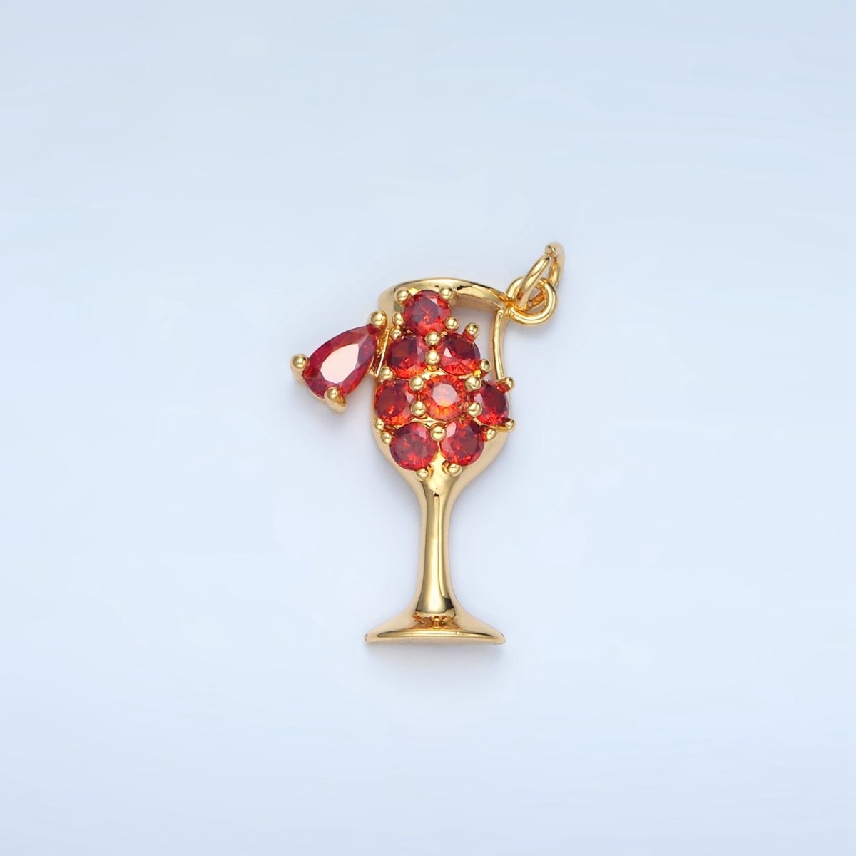 24K Gold Filled Clear, Red, Pink, Purple Micro Paved CZ Open Champagne Alcohol Drink Charm | E681 E682
