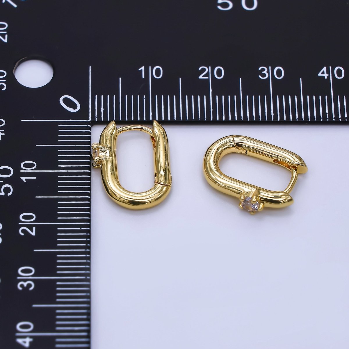 24K Gold Filled Clear Round CZ Star Oblong Hinged Huggie Hoops Earrings | AJ-056