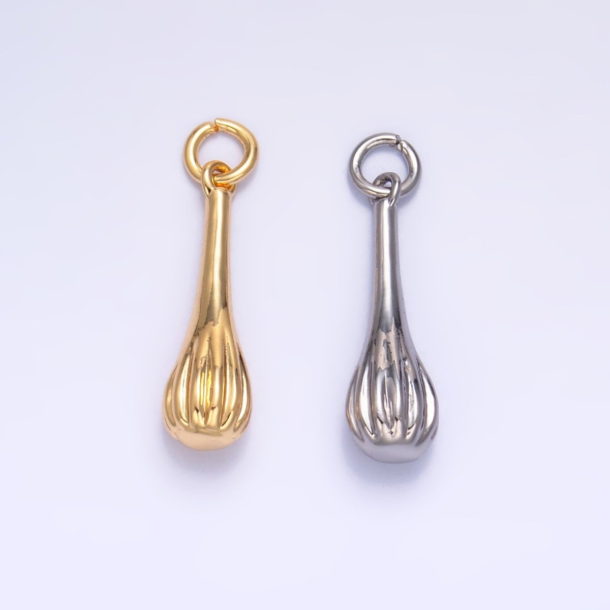 24K Gold Filled 17mm Cooking Whisk Utensil Tool 3D Multidimensional Charm in Gold & Silver | W346