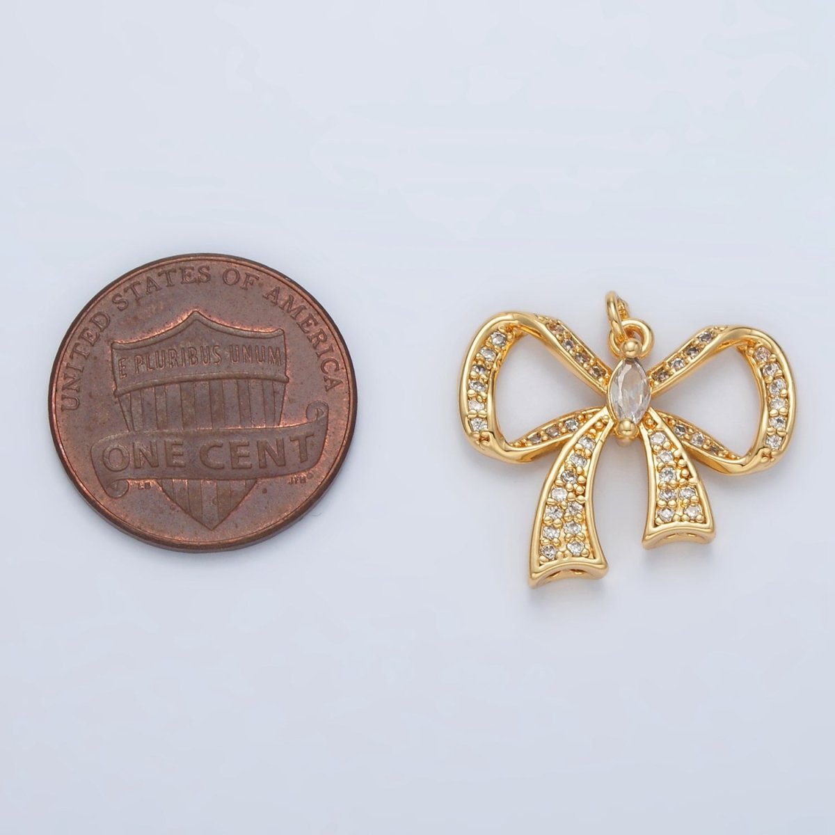 24K Gold Filled Cubic Zirconia Micro Paved Ribbon Bow Charm | D-865