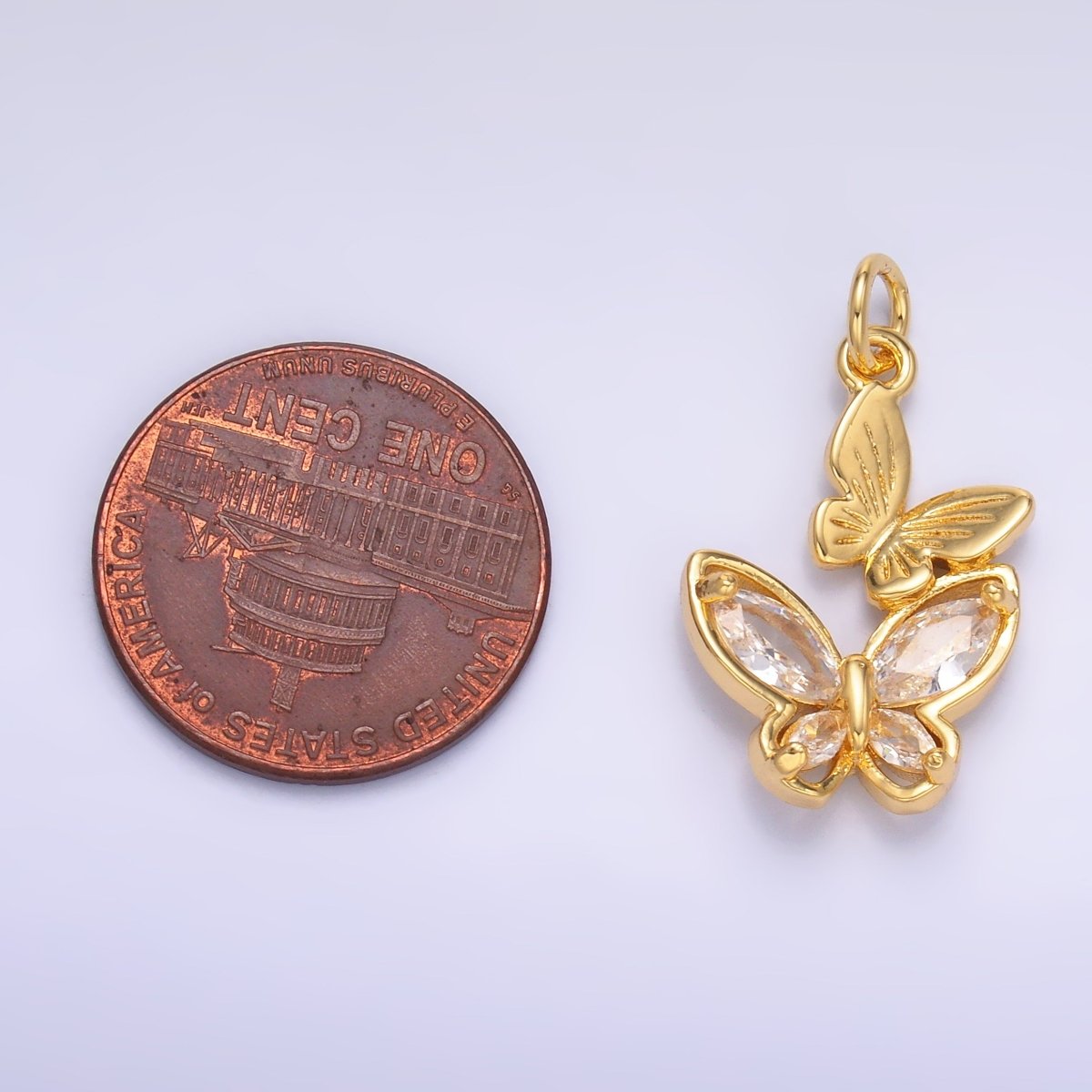 24K Gold Filled CZ Butterfly Double Charm in Gold & Silver | N075