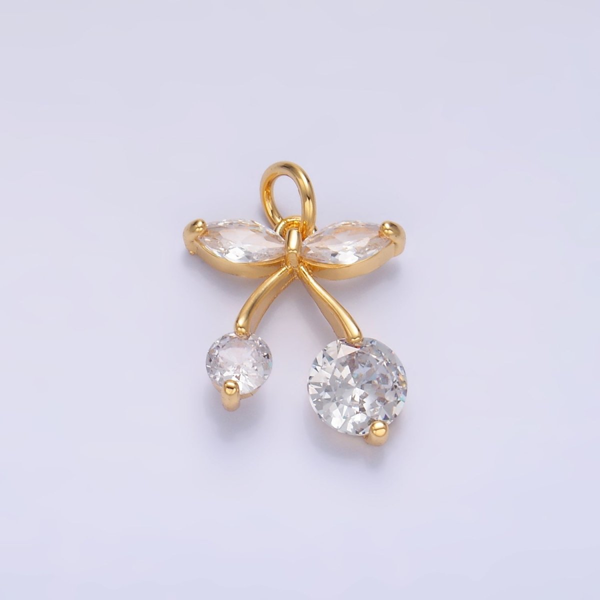24K Gold Filled 15mm Clear CZ Cherry Fruit Mini Charm in Gold & Silver | W806