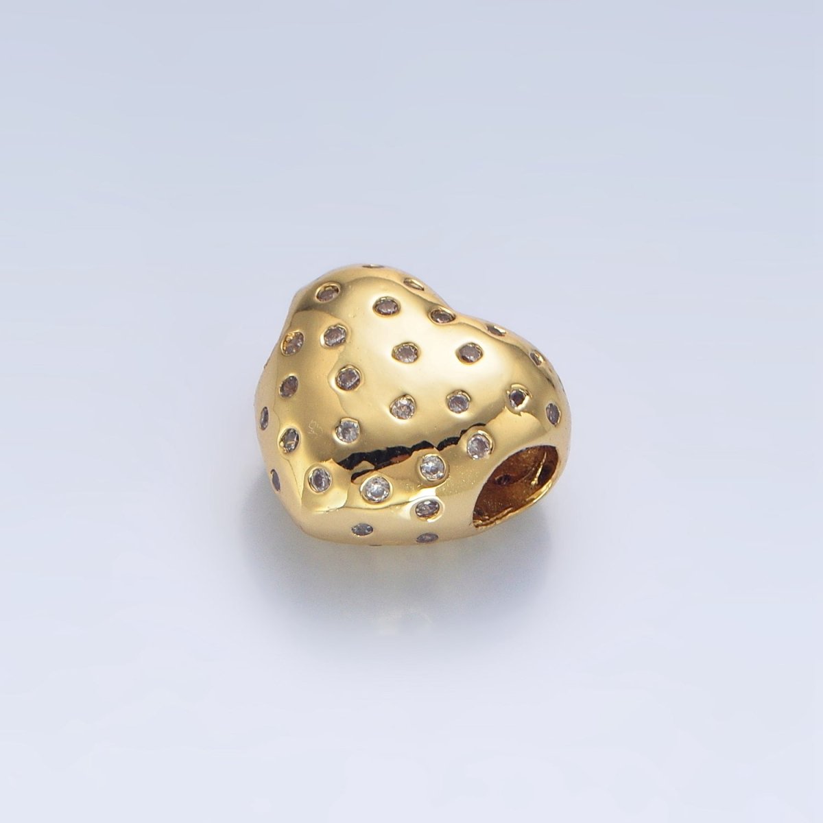 24K Gold Filled 13mm Clear CZ Dotted Heart Bead in Gold & Silver | B910