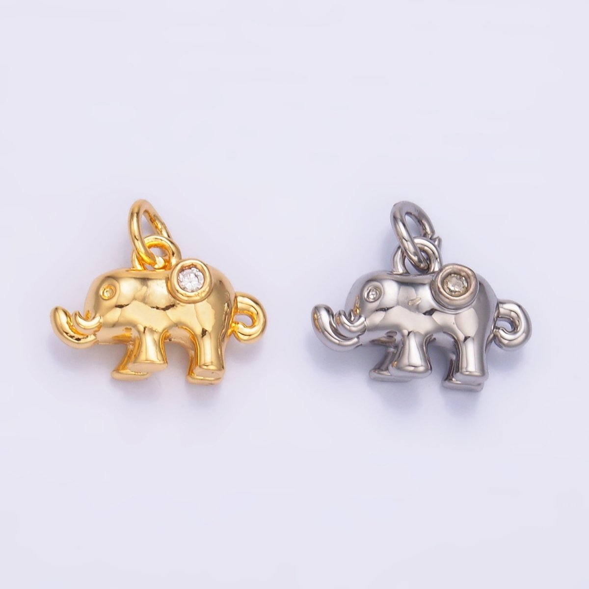 24K Gold Filled CZ Elephant Animal 3D Multidimensional Charm in Gold & Silver | W400