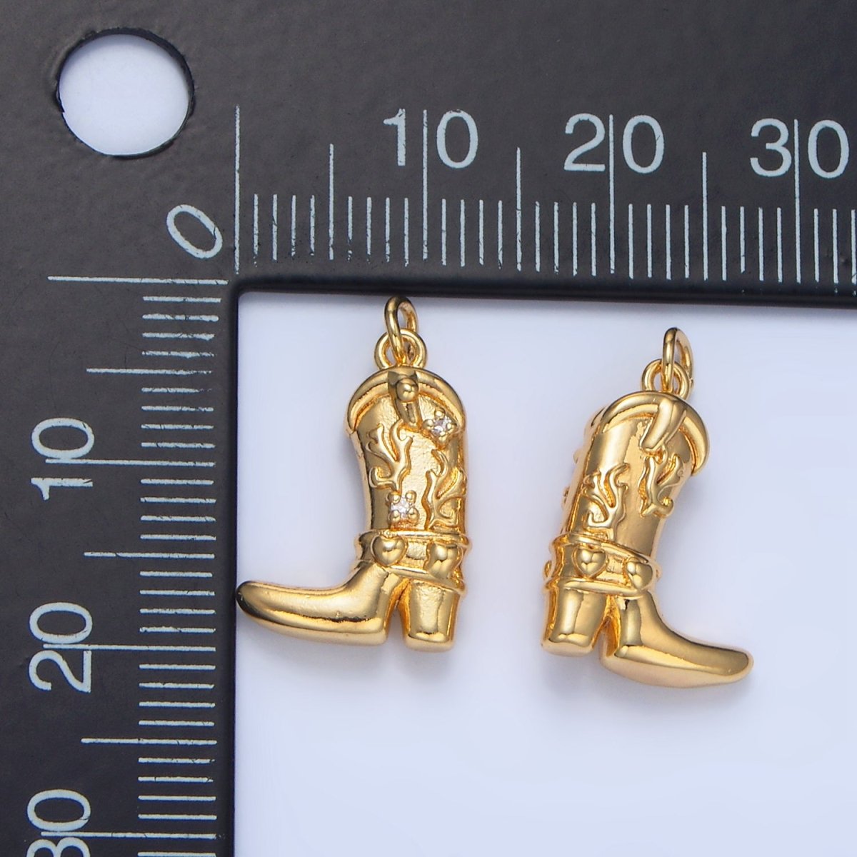 24K Gold Filled 17mm CZ Flaming Cowboy Boot Multidimensional Charm in Gold & Silver | X928