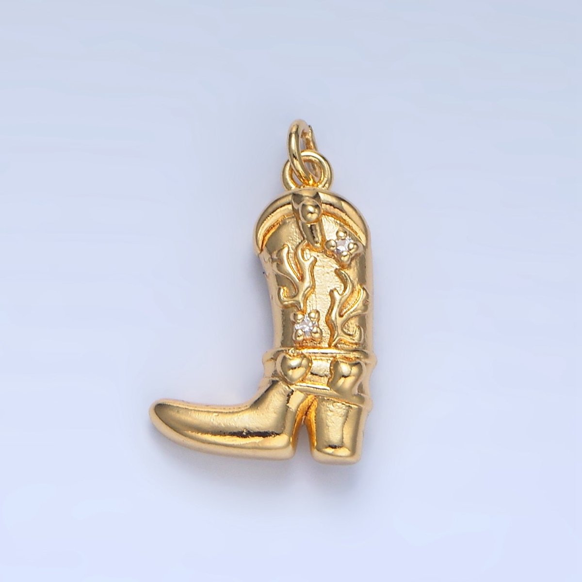 24K Gold Filled 17mm CZ Flaming Cowboy Boot Multidimensional Charm in Gold & Silver | X928