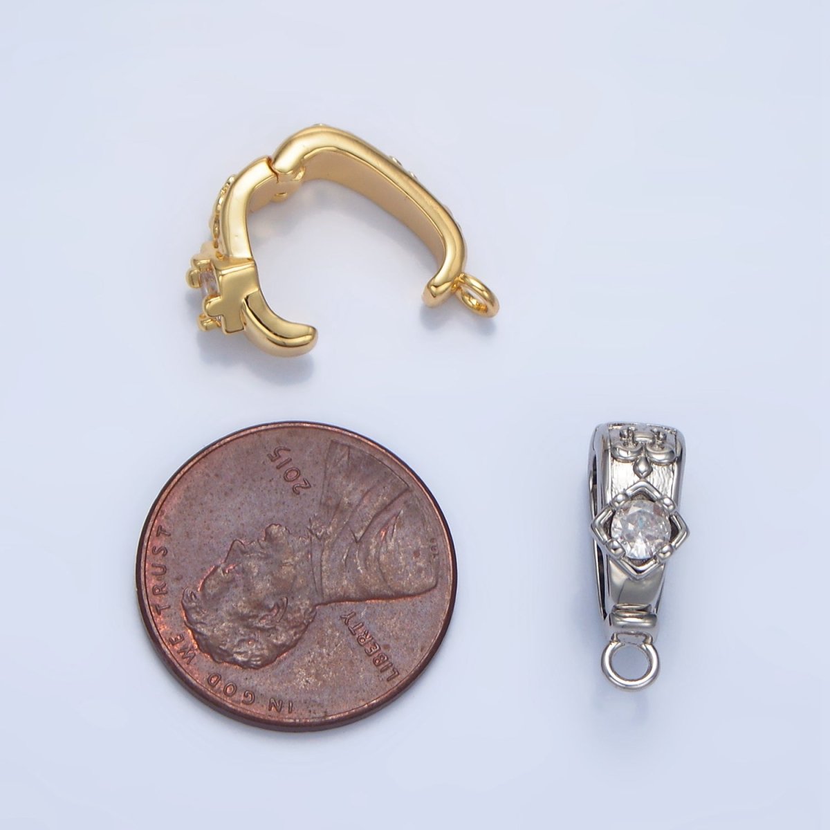 24K Gold Filled 16.5mm CZ Fleur Snap Latch Bail Findings in Gold & Silver | Z972