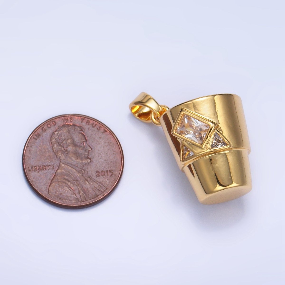 24K Gold Filled CZ Iced Cup Drink Whisky Glass in Rock Pendant in Gold & Silver | AA1004