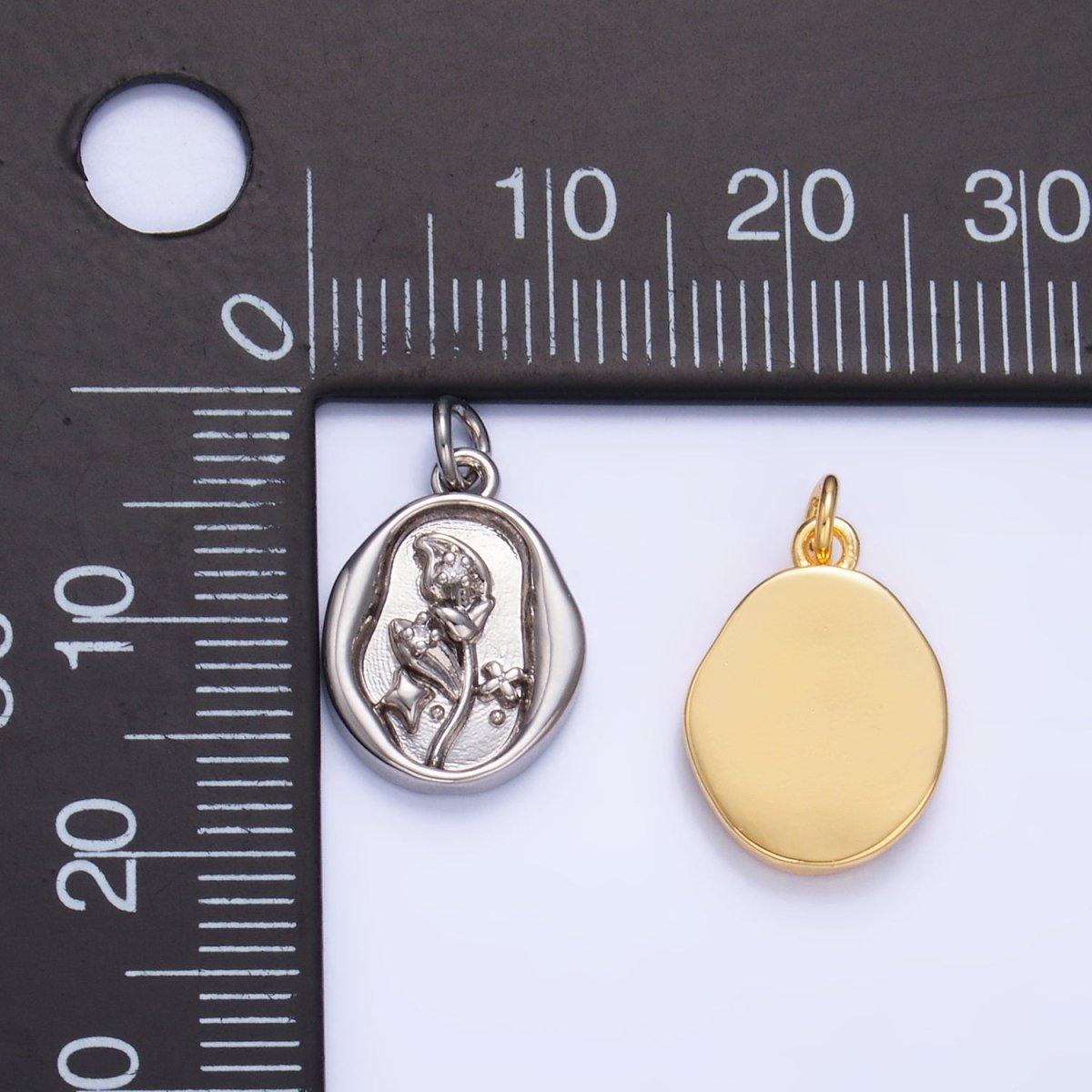 24K Gold Filled 15mm CZ Leaf Nature Stamped Charm in Gold & Silver | W384