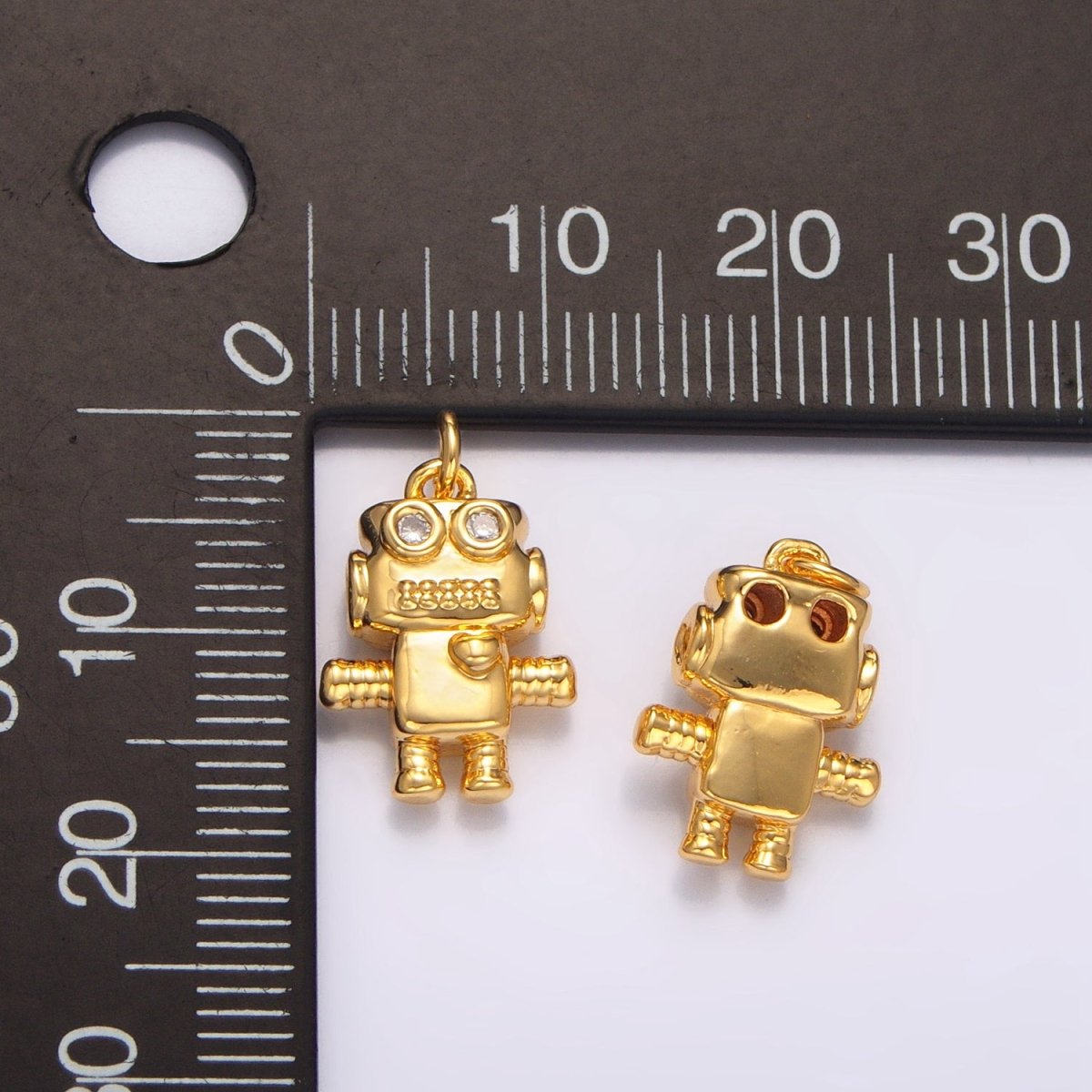 24K Gold Filled CZ Love Robot Multidimensional 3D Charm | W089