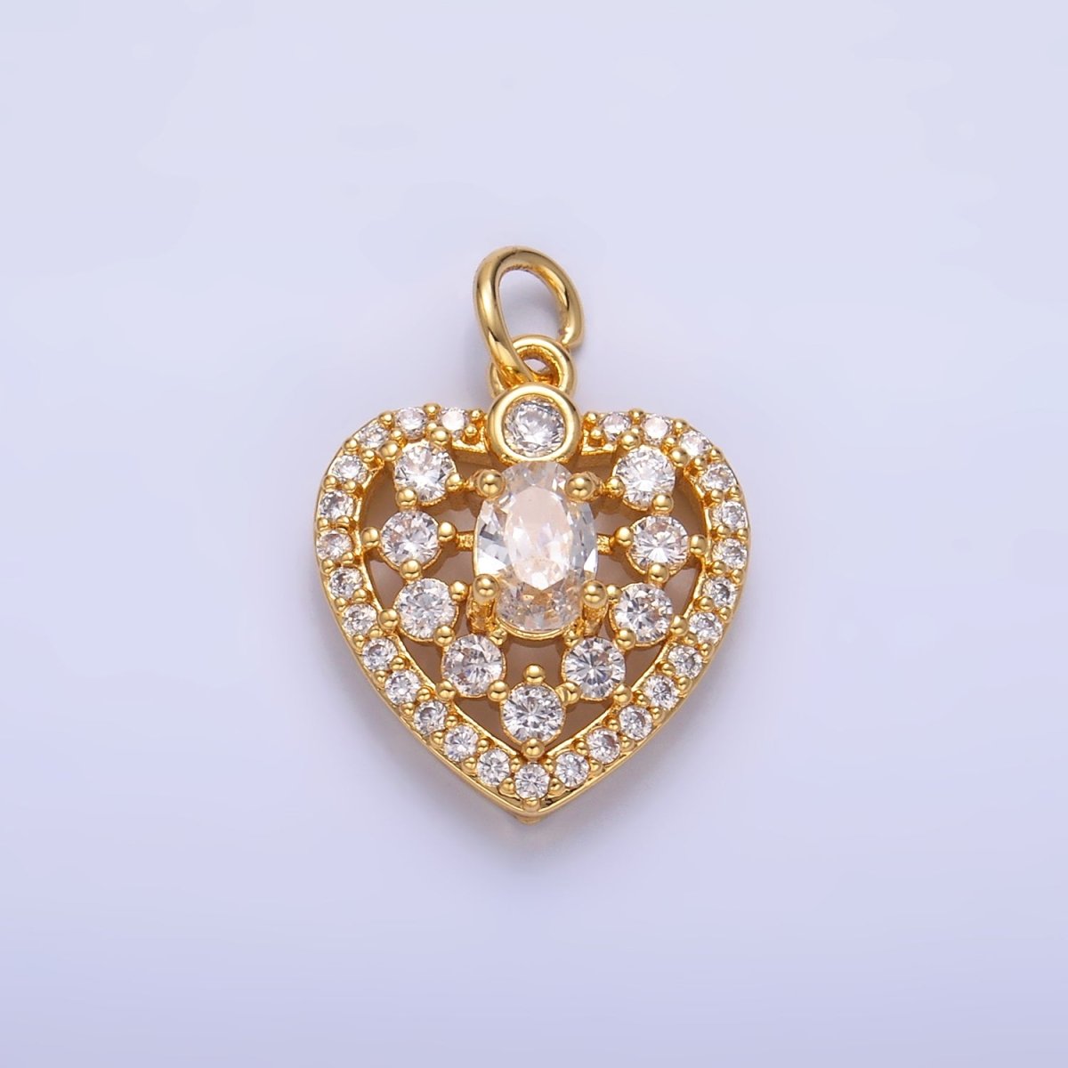 24K Gold Filled 17mm Micro Paved CZ Heart Charm in Gold & Silver | W802