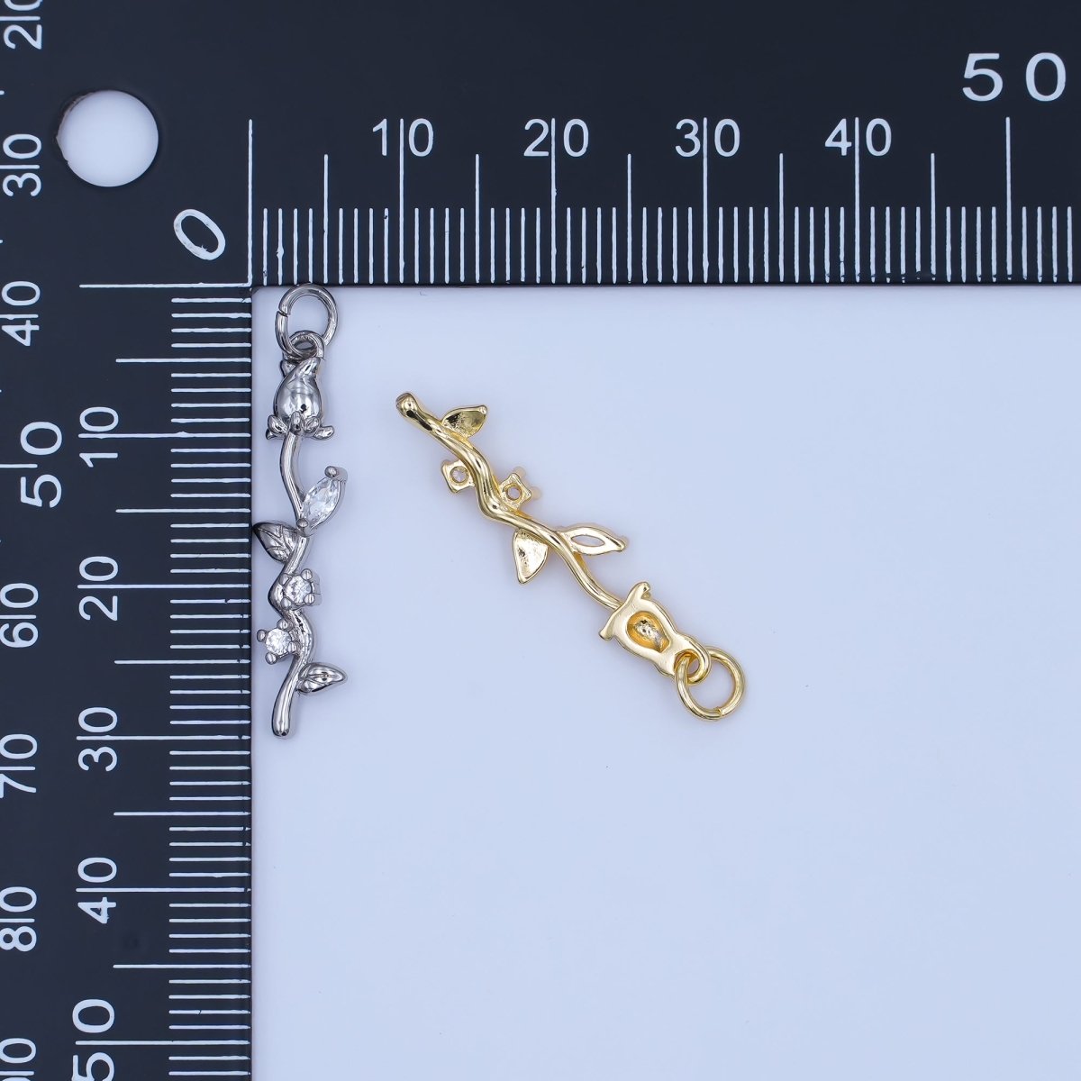 24K Gold Filled 27mm Clear CZ Rose Flower Wavy Charm in Gold & Silver | AF470