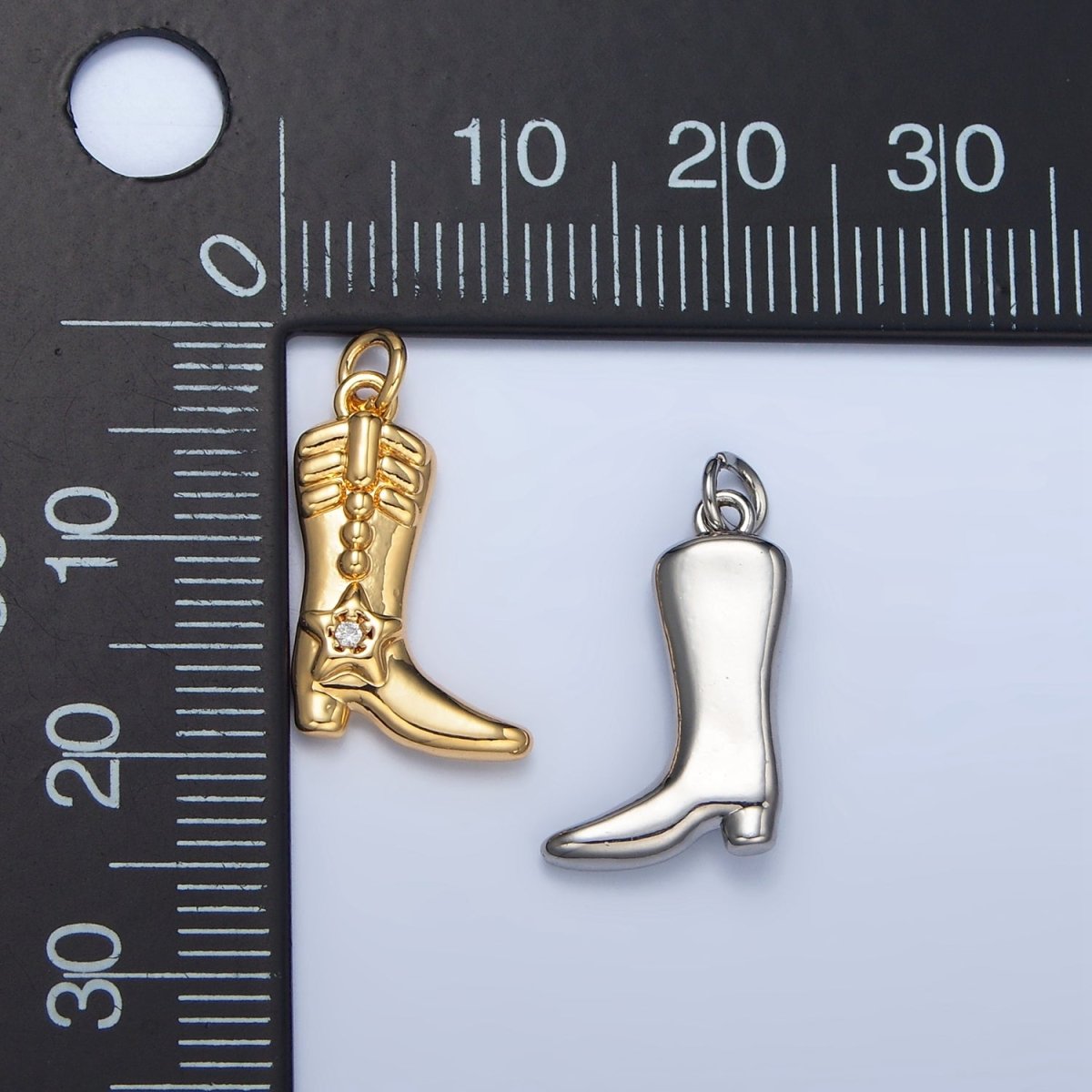 24K Gold Filled 17mm CZ Star Cowboy Boots Charm in Gold & Silver | W079