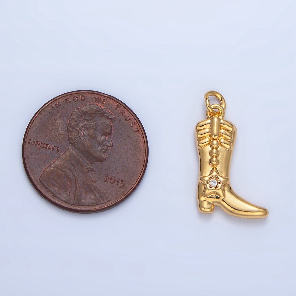 24K Gold Filled 17mm CZ Star Cowboy Boots Charm in Gold & Silver | W079