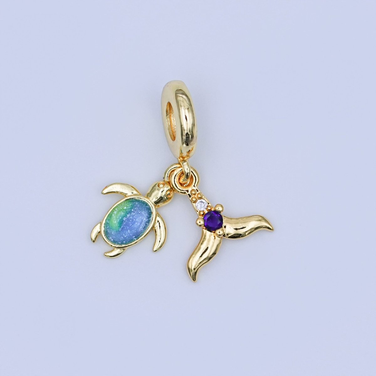 24K Gold Filled CZ Turtle Fish Tail Rondelle Drop Pendant | AF421
