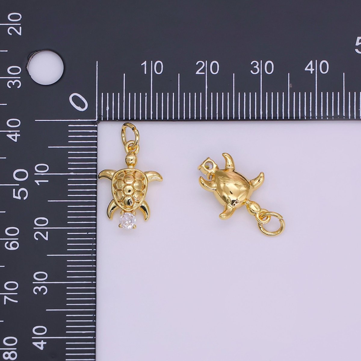 24K Gold Filled CZ Turtle Tortoise 3D Multidimensional Mini Charm | N847