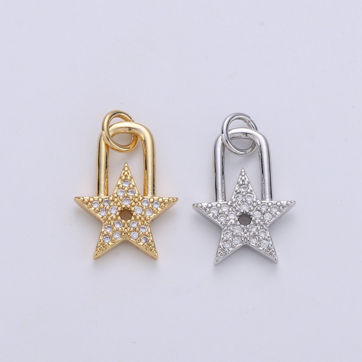 24K Gold Filled Dainty Star Padlock Charm with Micro Pave Cubic Zirconia CZ Stone for Celestial Lock Necklace or Bracelet D-001