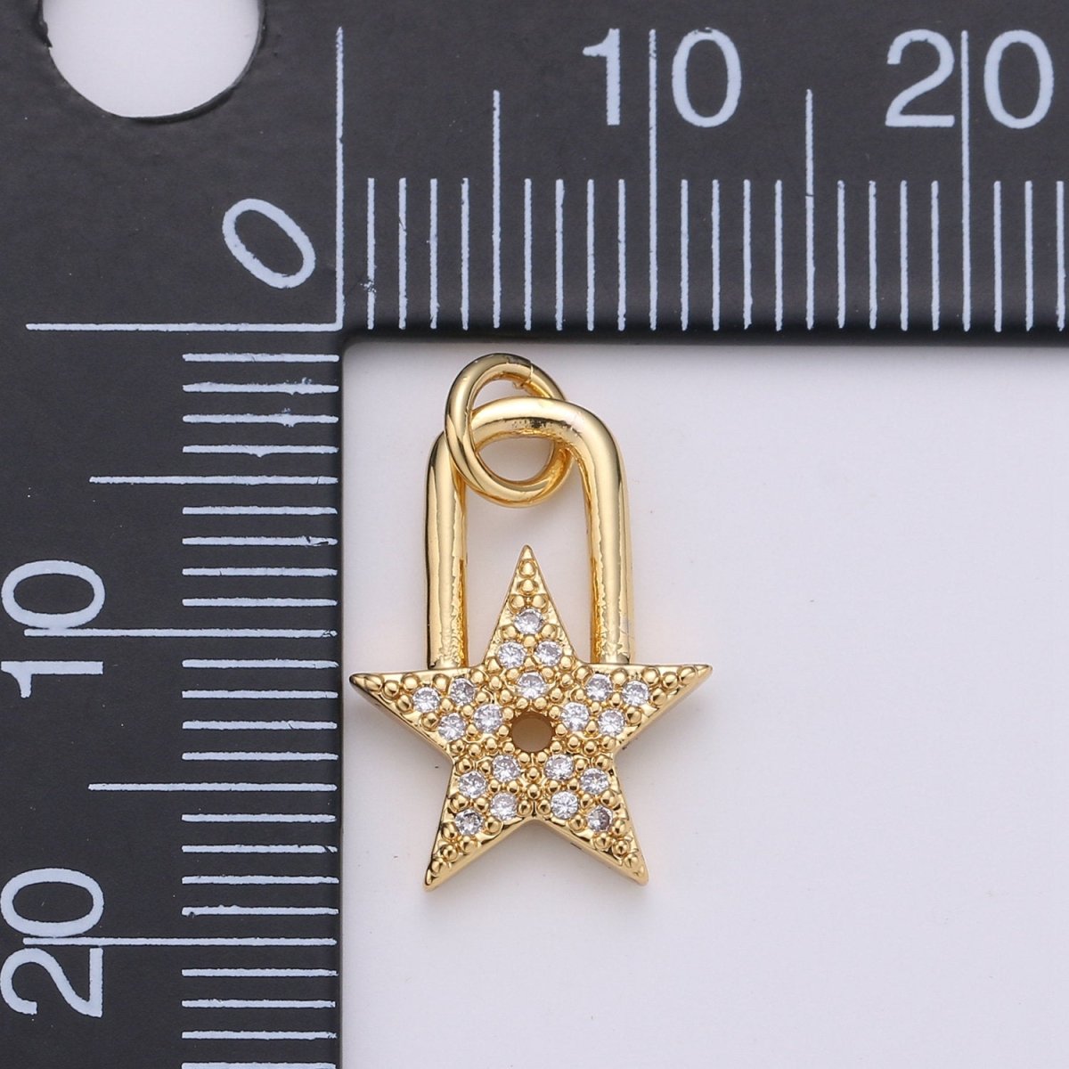 24K Gold Filled Dainty Star Padlock Charm with Micro Pave Cubic Zirconia CZ Stone for Celestial Lock Necklace or Bracelet D-001