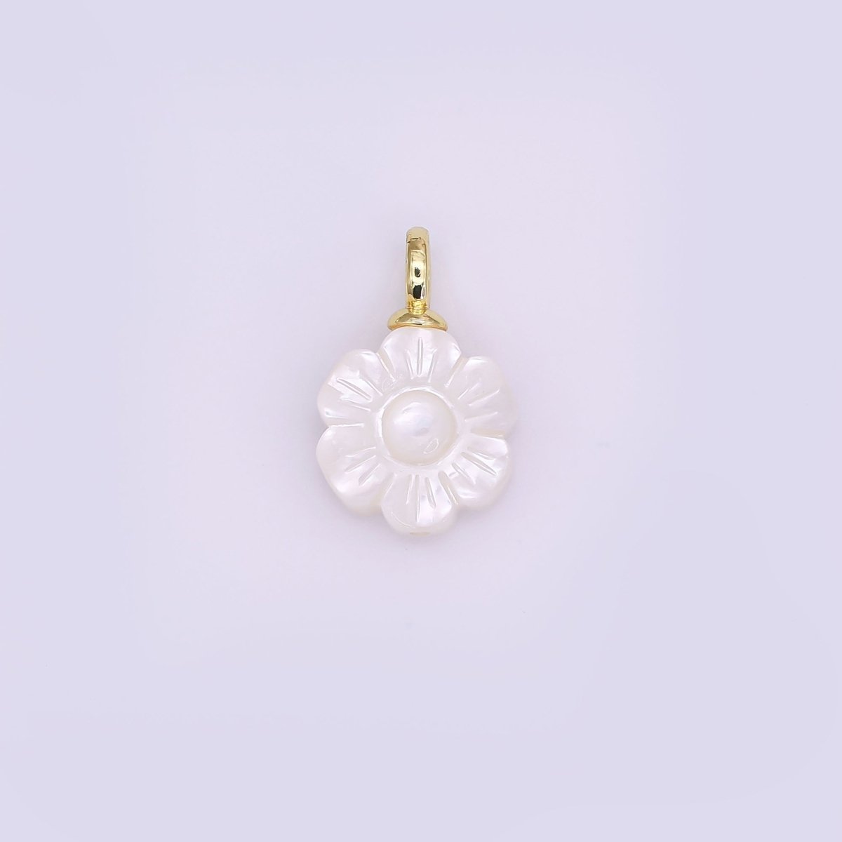 24K Gold Filled Daisy Flower Shell Pearl Drop Pendant | P1636