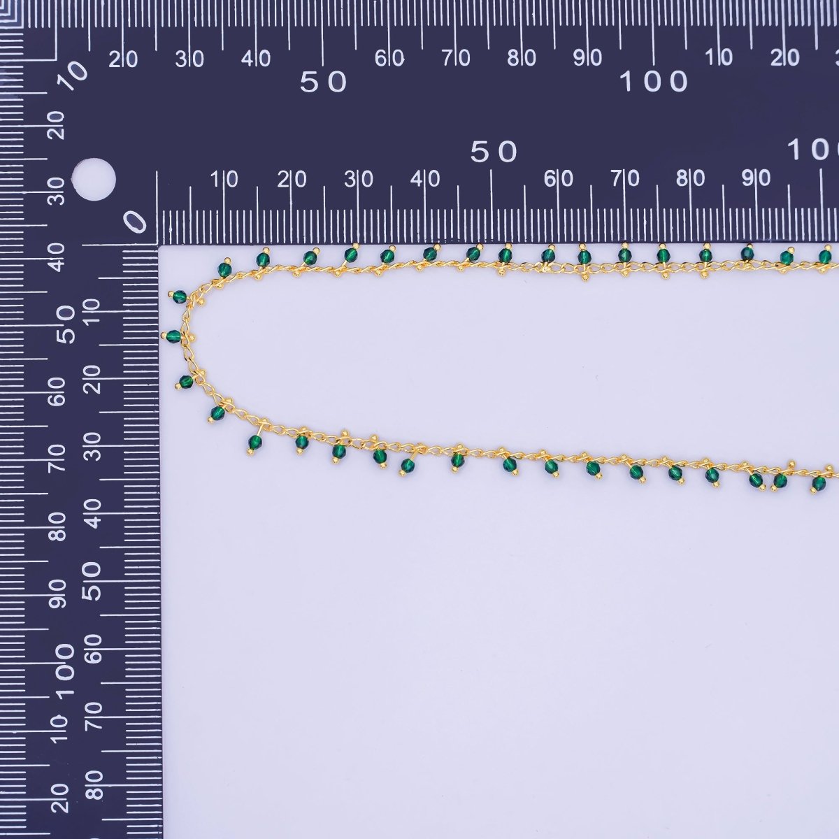 24K Gold Filled Dark Green Multifaceted Crystal Drop Link Unfinished Chain by Yard | Roll-1665
