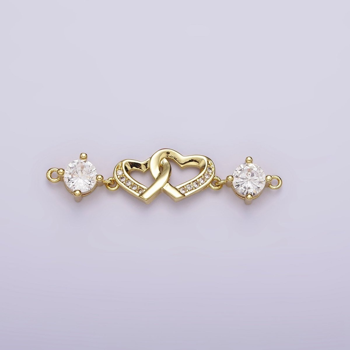 24K Gold Filled Double Heart Micro Paved Clear CZ Infinity Twin Heart Charm Connector 33mm | Y-00755