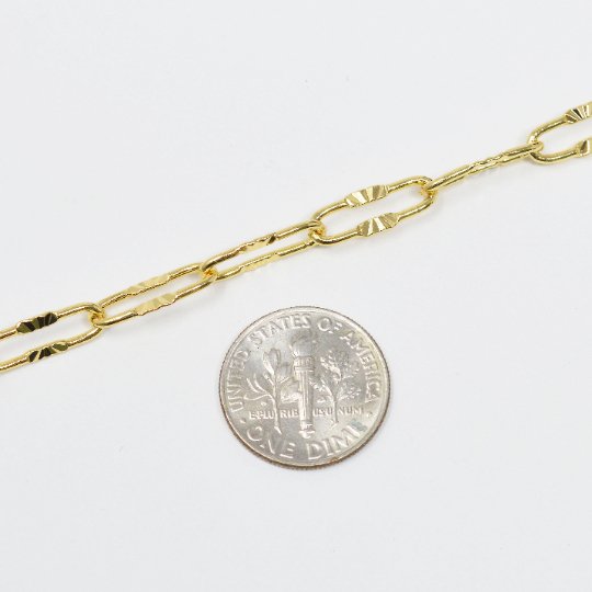 24K Gold Filled Embossed UNIQUE PAPERCLIP Chain by Yard, Fashion Roll Chain for Jewelry Necklace Bracelet Anklet Making | ROLL-424 Clearance Pricing