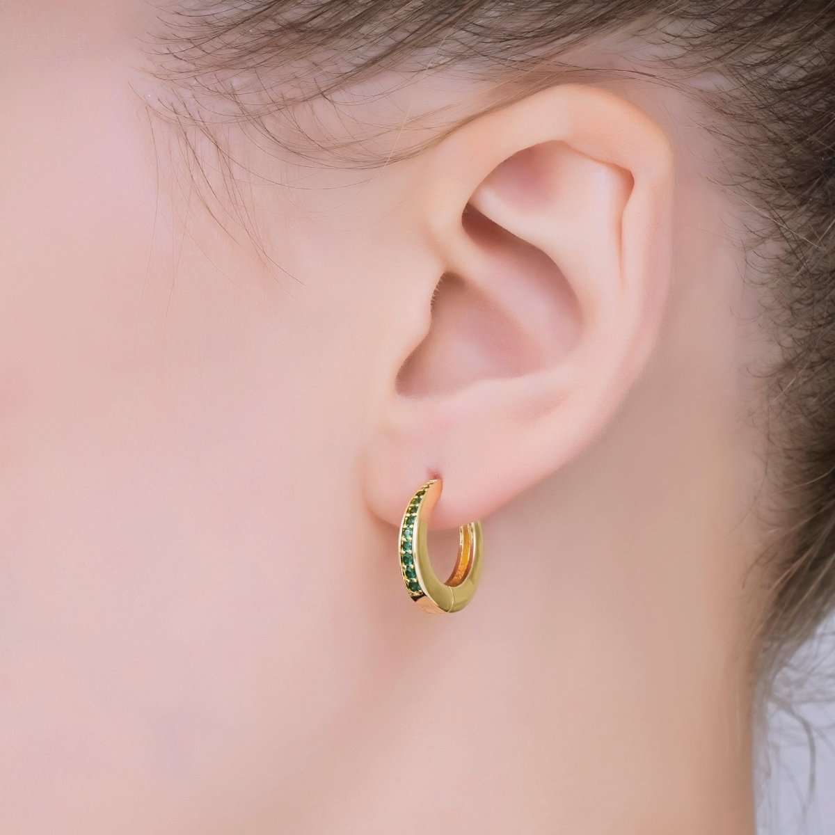 24K Gold Filled Emerald Green Micro Paved CZ Lever Back Hoops Earrings | AJ-053
