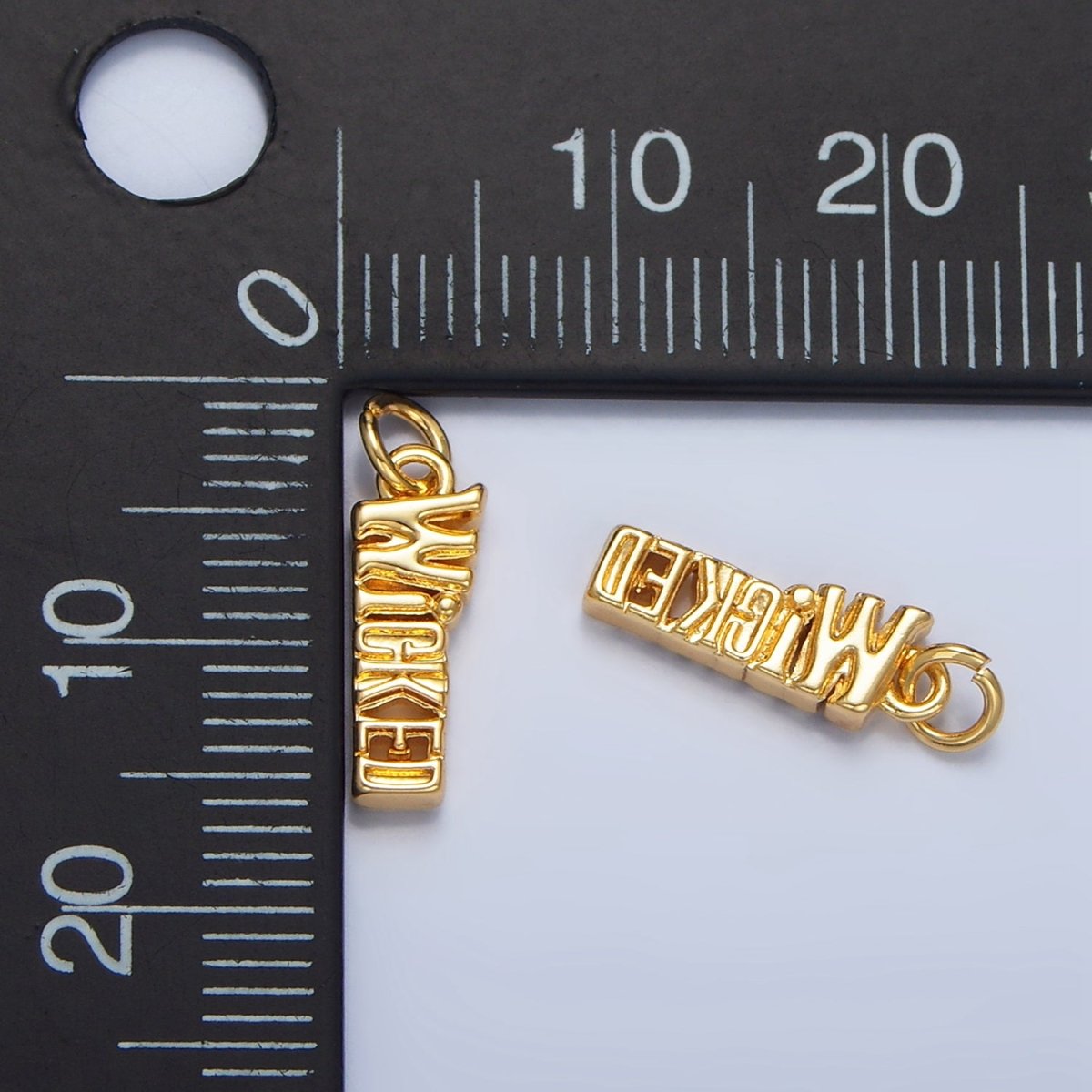 24K Gold Filled Evil Script Minimalist Charm | W026