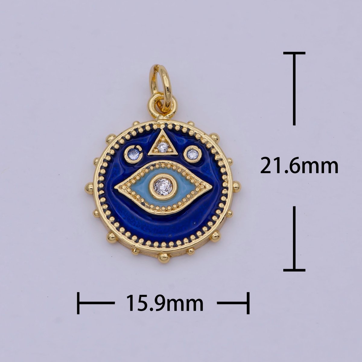 24K Gold Filled Eye Charm Dainty Enamel Blue Evil Eye On Medallion Shape Pendant Epoxy Gold Charm for Necklace Bracelet Component E-124