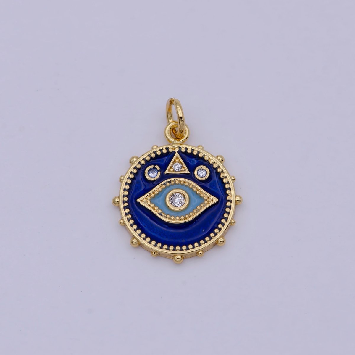 24K Gold Filled Eye Charm Dainty Enamel Blue Evil Eye On Medallion Shape Pendant Epoxy Gold Charm for Necklace Bracelet Component E-124