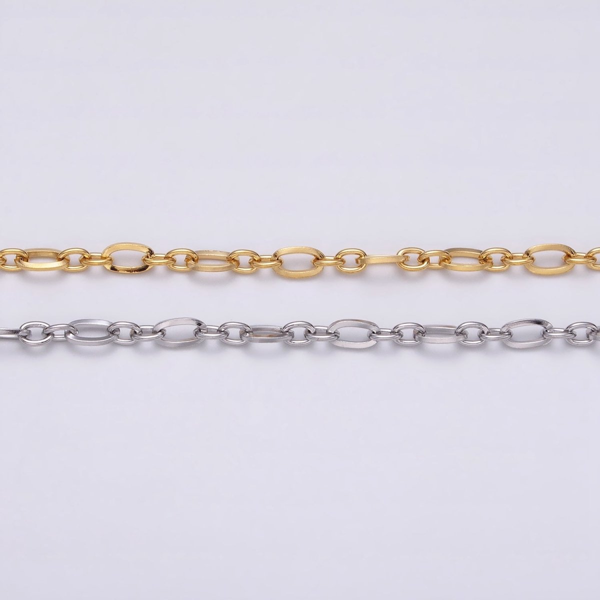 24K Gold Filled Figaro Long and Short Fancy Chain 3.5 mm Dainty Cable Link Unfinished Chain by Yard | ROLL-1295 ROLL-1296 Clearance Pricing