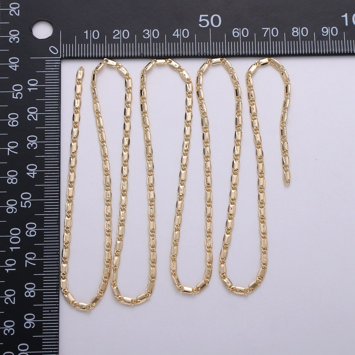 24K Gold Filled Flat Bar Unique Chain, 3mm Unique Lock Chain By Yard, For Necklace, Bracelet, Anklet Supply Component | ROLL-266 ROLL-822