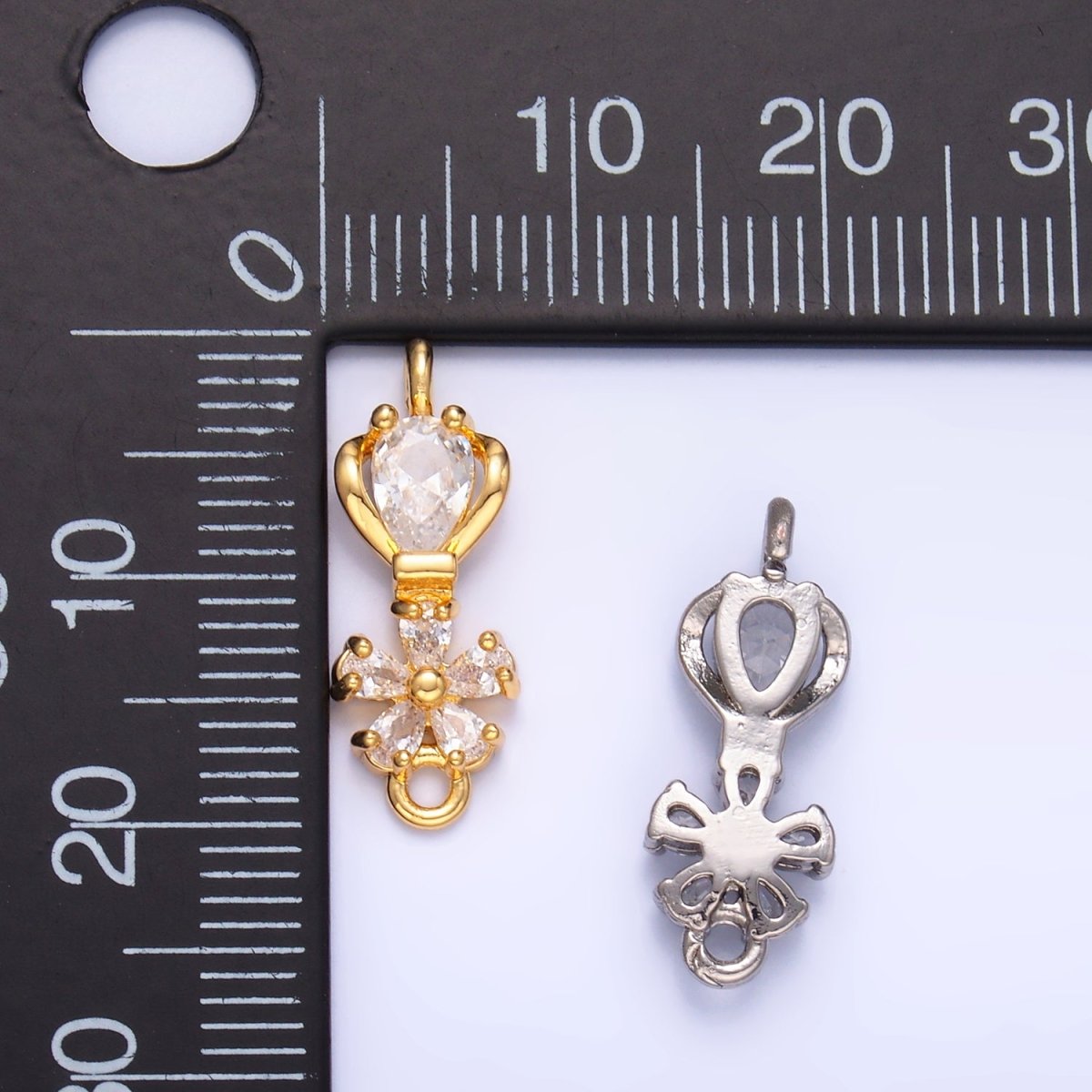24K Gold Filled 19.5mm Flower Geometric CZ Connector in Gold & Silver | Y002