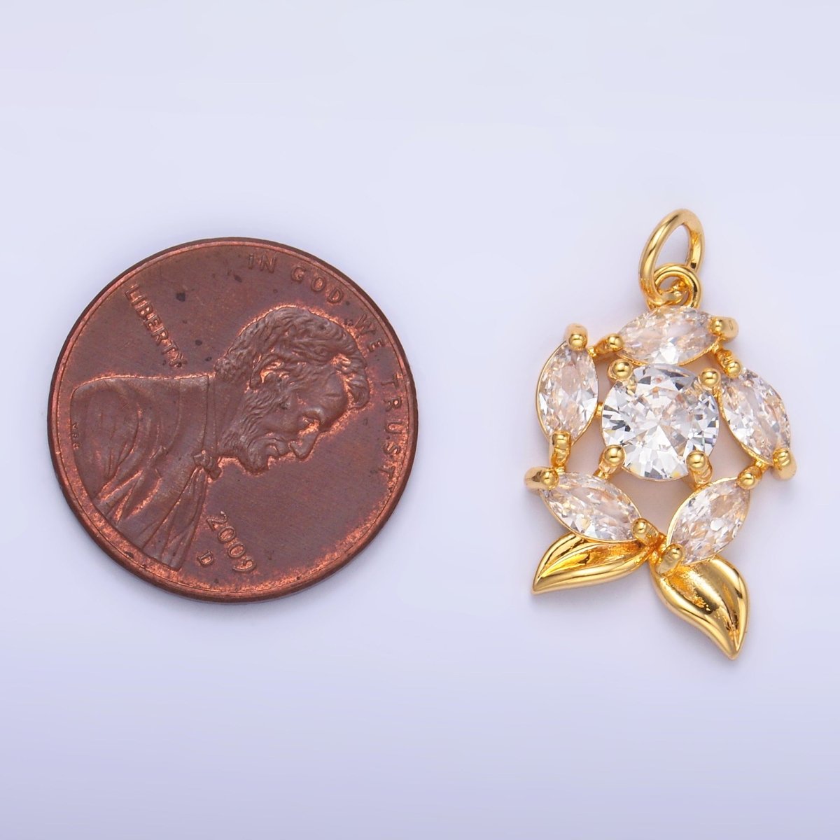 24K Gold Filled Flower Pendant Charm with Clear CZ Stone | X915