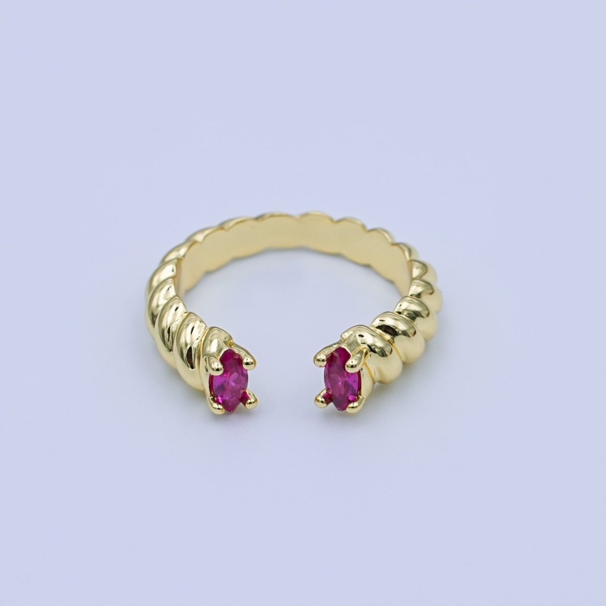24K Gold Filled Fuchsia CZ Croissant Wrap Ring | O1072
